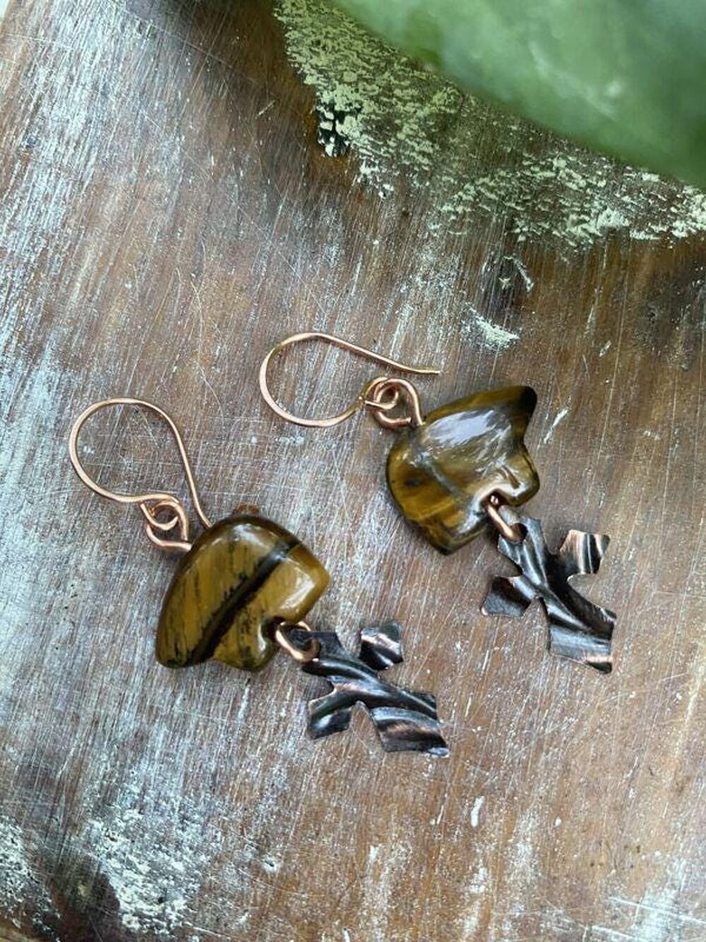 Tigers Eye "Papa Bear" Cross Earrings